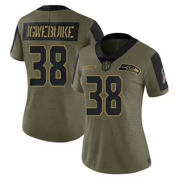 Nike Godwin Igwebuike Women's Limited Seattle Seahawks Olive 2021 Salute To Service Jersey